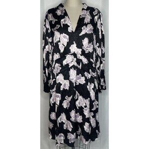 NWT REBECCA TAYLOR WOMEN'S BLOSSOM DRESS V NECK LONG SLEEVE SILK BLACK 16 $395